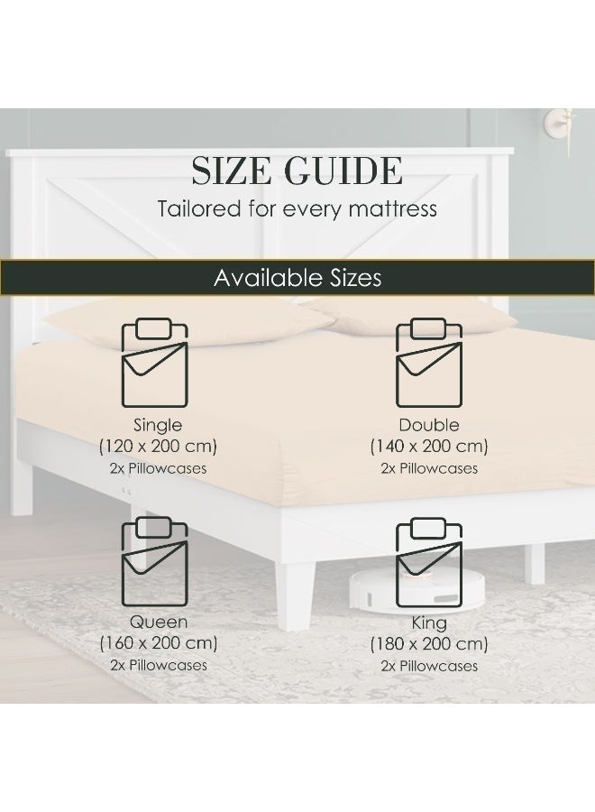 Siesta Zen™ 3 Pcs Set Premium T250 Cotton Rich Fitted Sheet Set Full Elastic 30cm Deep Pocket Fits for All, Ultra Soft, Breathable, Wrinkle Resistant (1 Fitted+2 Pillowcases) - Image 5